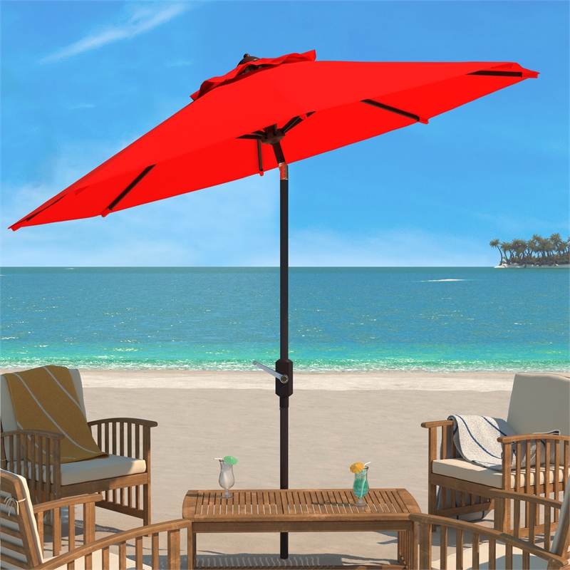Safavieh Ortega 9 Ft Metal and Fabric Crank Umbrella in Red