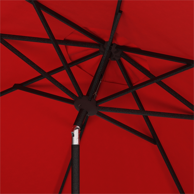 Safavieh Ortega 9 Ft Metal and Fabric Crank Umbrella in Red