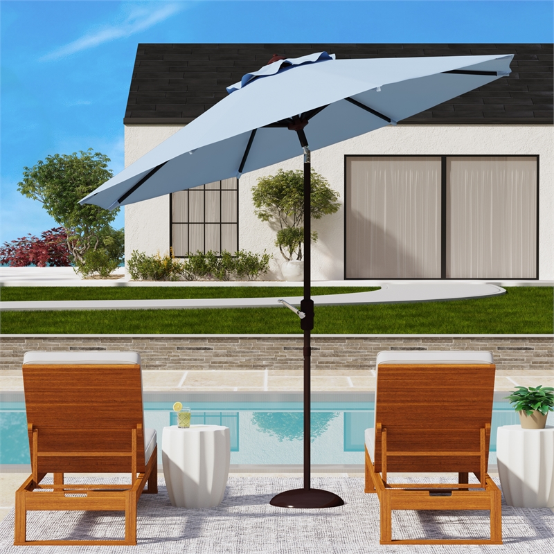 Safavieh Ortega 9 Ft Metal and Fabric Crank Umbrella  in Baby Blue