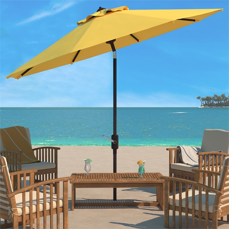 Safavieh Ortega 9 Ft Metal and Fabric Crank Umbrella in Yellow
