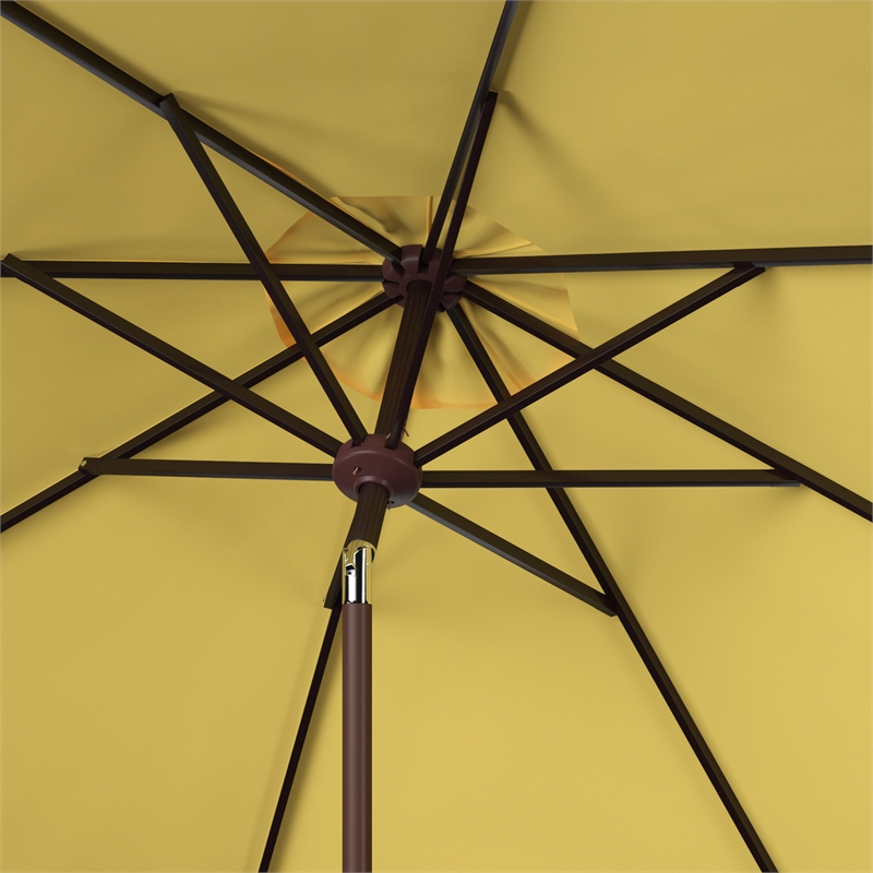 Safavieh Ortega 9 Ft Metal and Fabric Crank Umbrella in Yellow