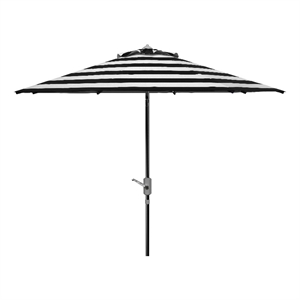 Safavieh Iris Fashion Line 9Ft Round Metal and Fabric Umbrella in Black / White