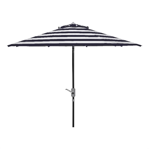 Safavieh Iris Fashion Line 9Ft Round Metal and Fabric Umbrella in Navy / White