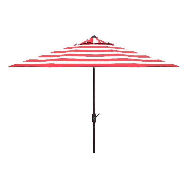 Safavieh Iris Fashion Line 9Ft Round Metal and Fabric Umbrella in Red / White