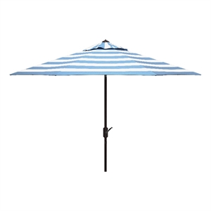 Safavieh Iris Fashion Line 9Ft Round Metal and Fabric Umbrella in BabyBlue/White