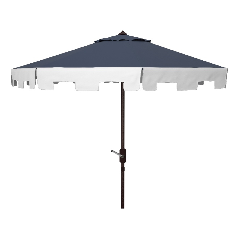 Safavieh City Fashion 9Ft Round Metal and Fabric Umbrella in Navy / Ivory