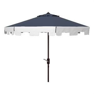 Safavieh City Fashion 9Ft Round Metal and Fabric Umbrella in Navy / Ivory