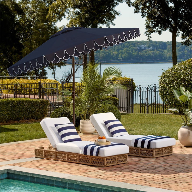 Safavieh Elegant Valance 9Ft Round Metal and Fabric Umbrella in Navy / White