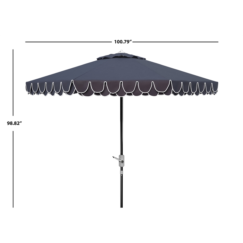 Safavieh Elegant Valance 9Ft Round Metal and Fabric Umbrella in Navy / White