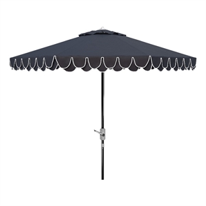Safavieh Elegant Valance 9Ft Round Metal and Fabric Umbrella in Navy / White