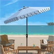Safavieh Elegant Valance 9Ft Round Metal and Fabric Umbrella in Baby Blue /White
