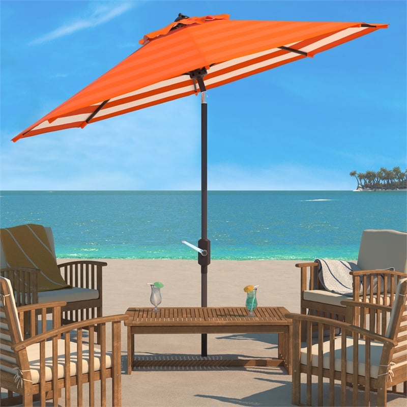 Safavieh Athens 9Ft Metal and Fabric Crank Umbrella in Orange
