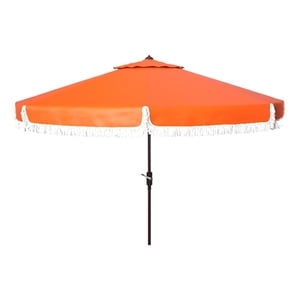 Safavieh Milan Fringe 9Ft Metal and Fabric Crank Umbrella in Orange