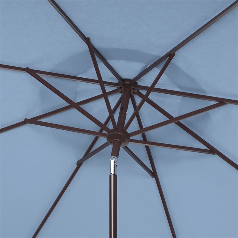 Safavieh Milan Fringe 9Ft Metal and Fabric Crank Umbrella in Baby Blue / White