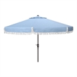 Safavieh Milan Fringe 9Ft Metal and Fabric Crank Umbrella in Baby Blue / White