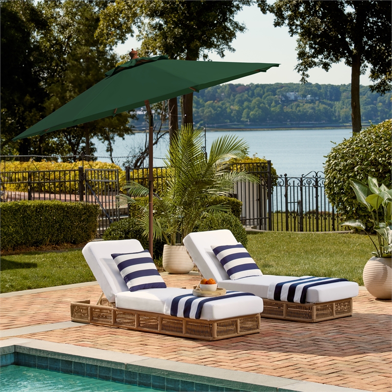 Safavieh Cannes 9Ft Wood Crank Umbrella  in Green