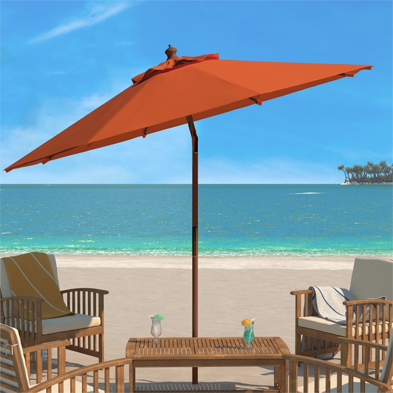 Safavieh Cannes 9Ft Wood Crank Umbrella  in Orange
