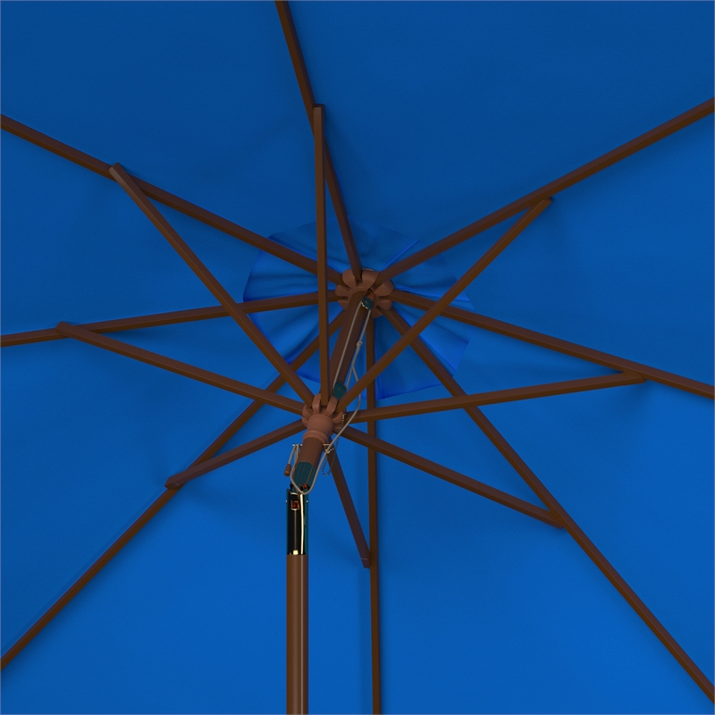 Safavieh Cannes 9Ft Wood Crank Umbrella  in Blue