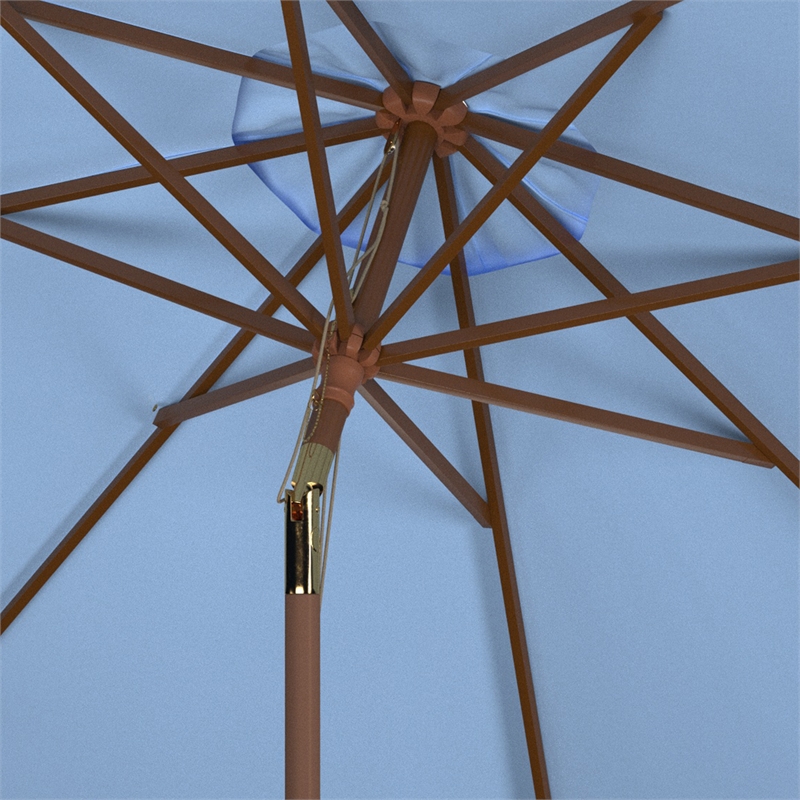 Safavieh Cannes 9Ft Wood Crank Umbrella in Baby Blue