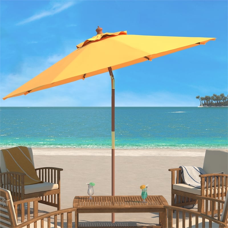 Safavieh Cannes 9Ft Wood Crank Umbrella in Yellow