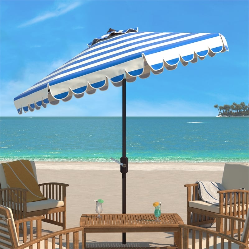 Safavieh Vienna 9Ft Metal and Fabric Crank Umbrella in Blue