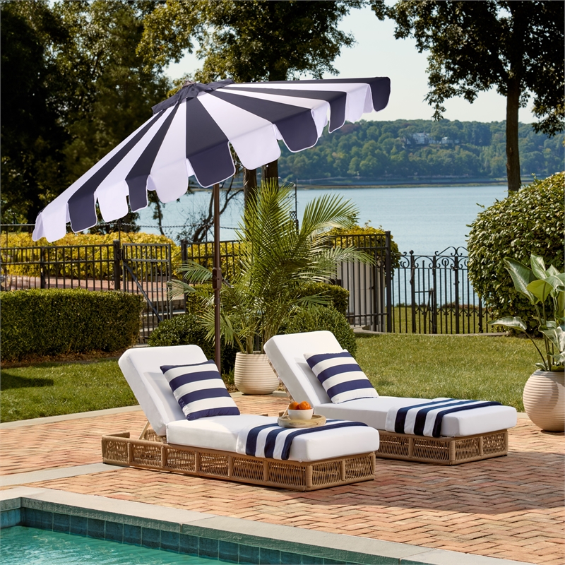 Safavieh Meze  9 Ft Metal and Fabric Crank Umbrella  in Navy