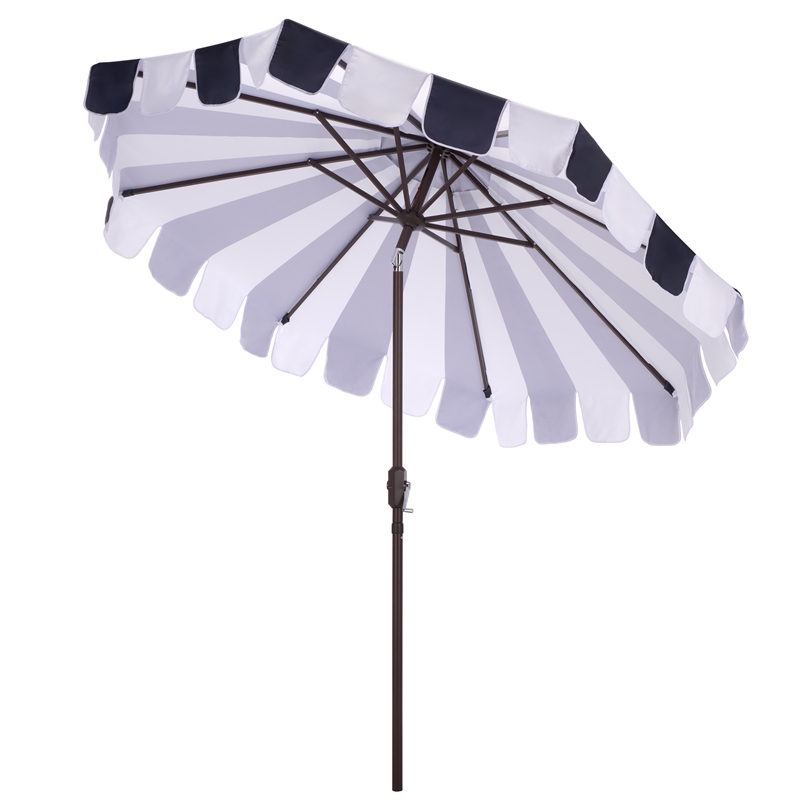 Safavieh Meze  9 Ft Metal and Fabric Crank Umbrella  in Navy