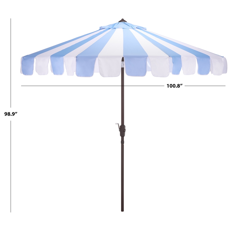 Safavieh Meze 9 Ft Metal and Fabric Crank Umbrella in Baby Blue
