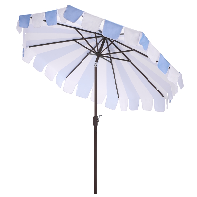 Safavieh Meze 9 Ft Metal and Fabric Crank Umbrella in Baby Blue