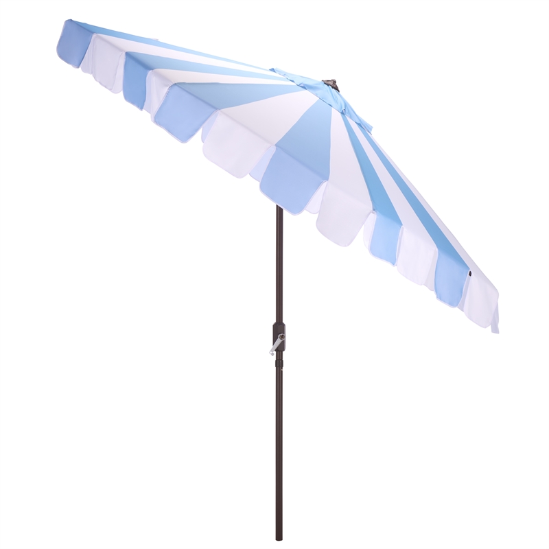 Safavieh Meze 9 Ft Metal and Fabric Crank Umbrella in Baby Blue