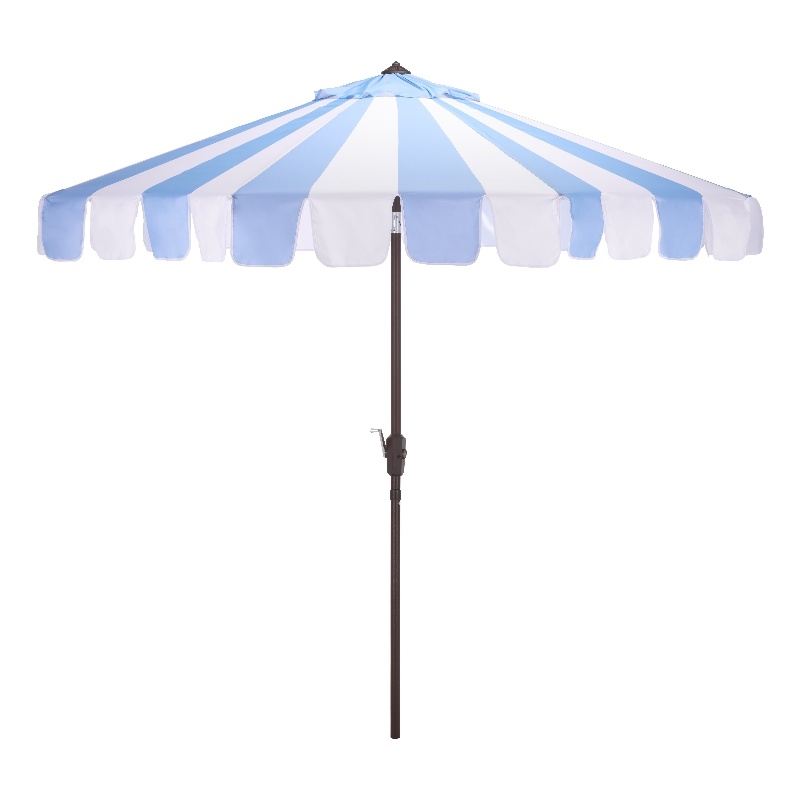 Safavieh Meze 9 Ft Metal and Fabric Crank Umbrella in Baby Blue