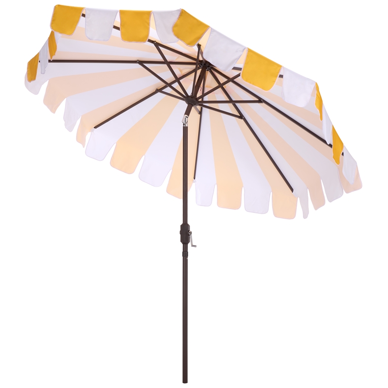 Safavieh Meze  9 Ft Metal and Fabric Crank Umbrella in Yellow