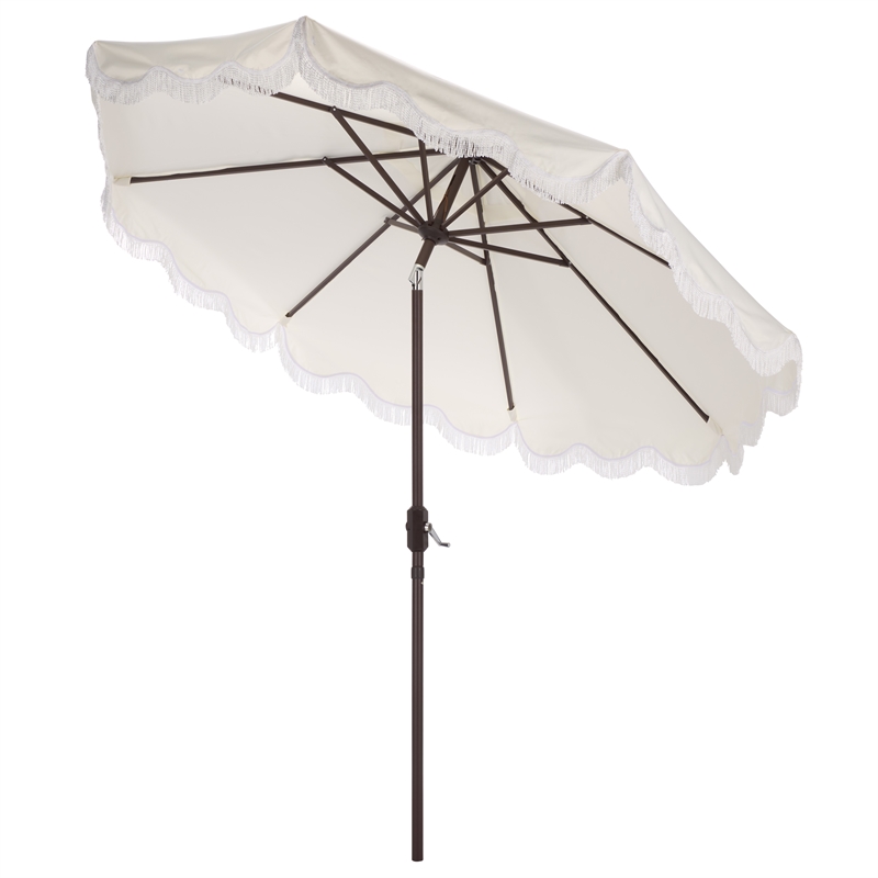 Safavieh Torsa 9 Ft Metal and Fabric Crank Umbrella in Ivory