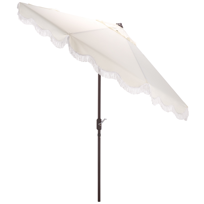 Safavieh Torsa 9 Ft Metal and Fabric Crank Umbrella in Ivory