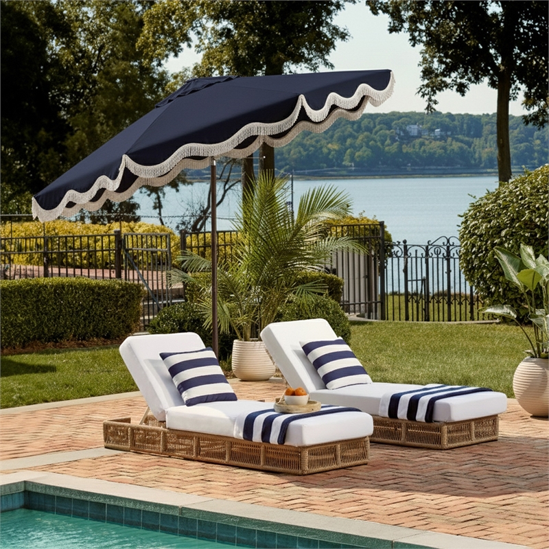 Safavieh Torsa 9 Ft Metal and Fabric Crank Umbrella in Navy