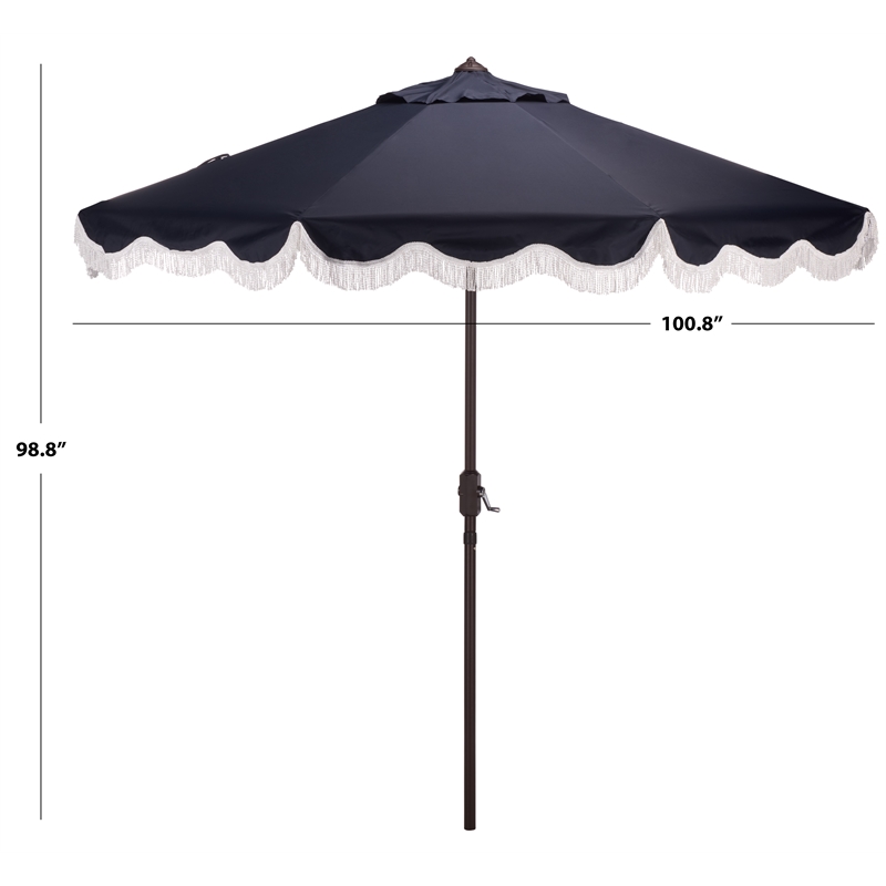 Safavieh Torsa 9 Ft Metal and Fabric Crank Umbrella in Navy