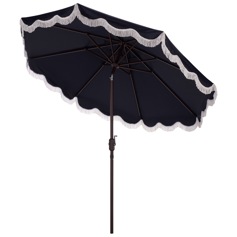 Safavieh Torsa 9 Ft Metal and Fabric Crank Umbrella in Navy