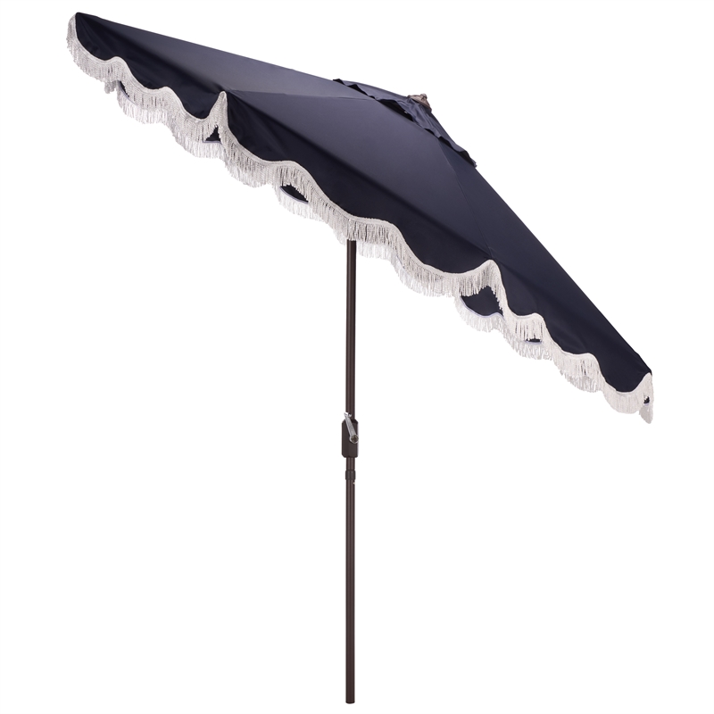 Safavieh Torsa 9 Ft Metal and Fabric Crank Umbrella in Navy