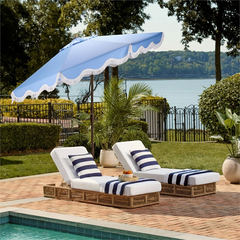 Safavieh Torsa 9 Ft Metal and Fabric Crank Umbrella in Baby Blue