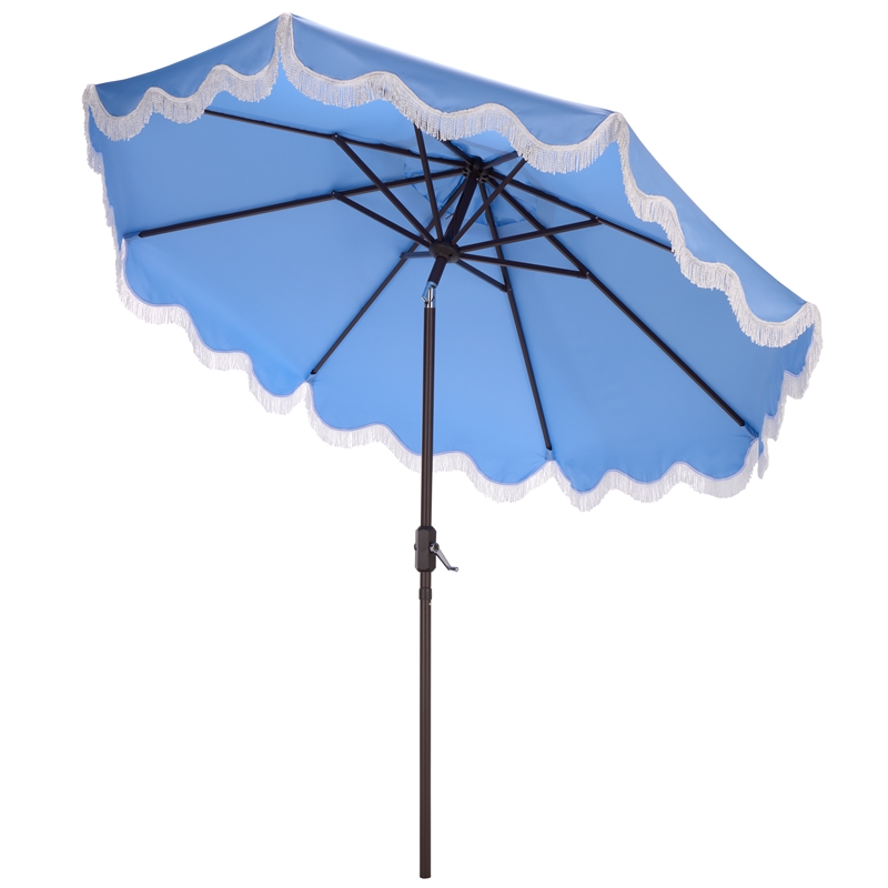 Safavieh Torsa 9 Ft Metal and Fabric Crank Umbrella in Baby Blue