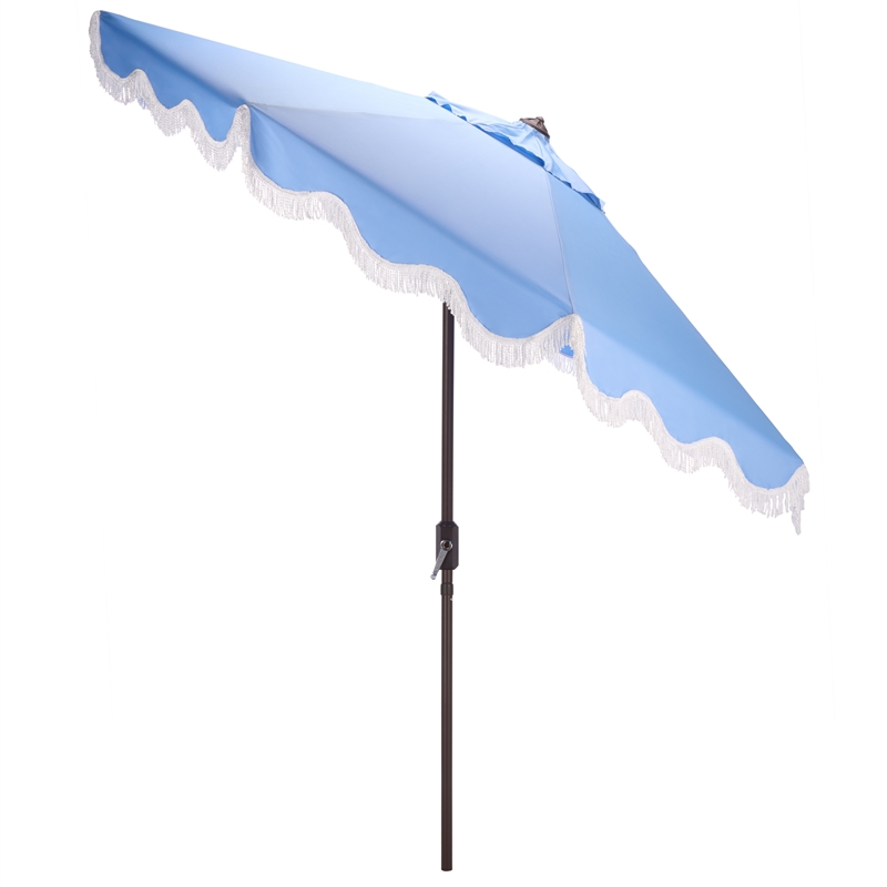 Safavieh Torsa 9 Ft Metal and Fabric Crank Umbrella in Baby Blue