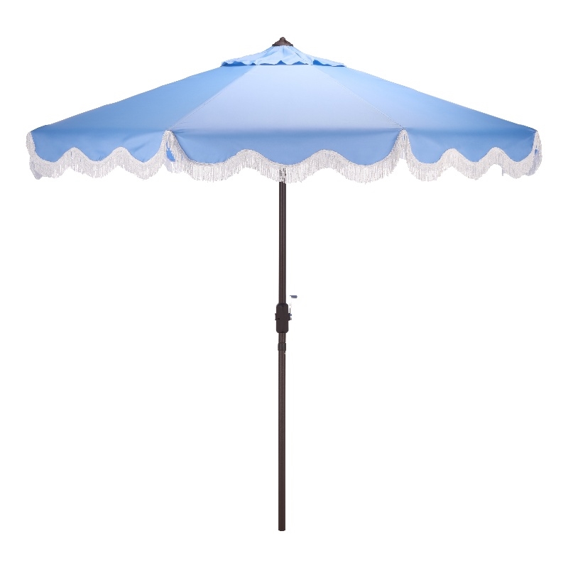 Safavieh Torsa 9 Ft Metal and Fabric Crank Umbrella in Baby Blue