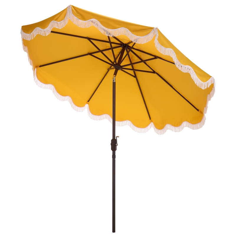 Safavieh Torsa 9 Ft Metal and Fabric Crank Umbrella in Yellow