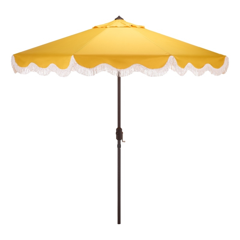 Safavieh Torsa 9 Ft Metal and Fabric Crank Umbrella in Yellow