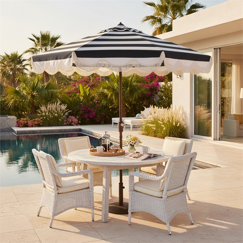 Safavieh Lucerna  9 Ft Metal and Fabric Crank Umbrella in Black