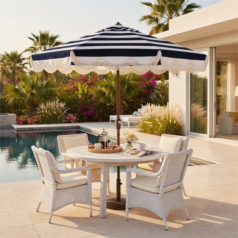 Safavieh Lucerna  9 Ft Metal and Fabric Crank Umbrella in Navy