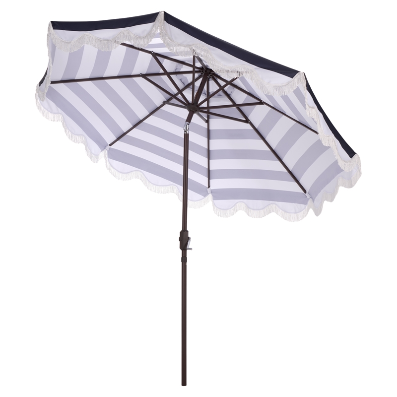 Safavieh Lucerna  9 Ft Metal and Fabric Crank Umbrella in Navy