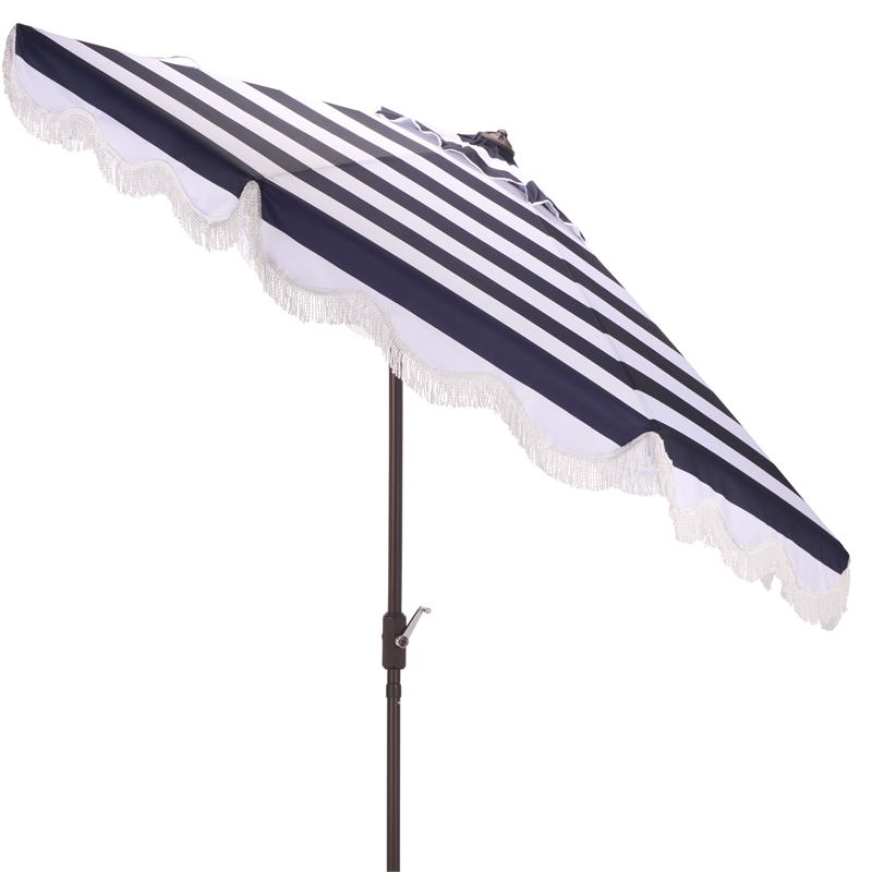 Safavieh Lucerna  9 Ft Metal and Fabric Crank Umbrella in Navy