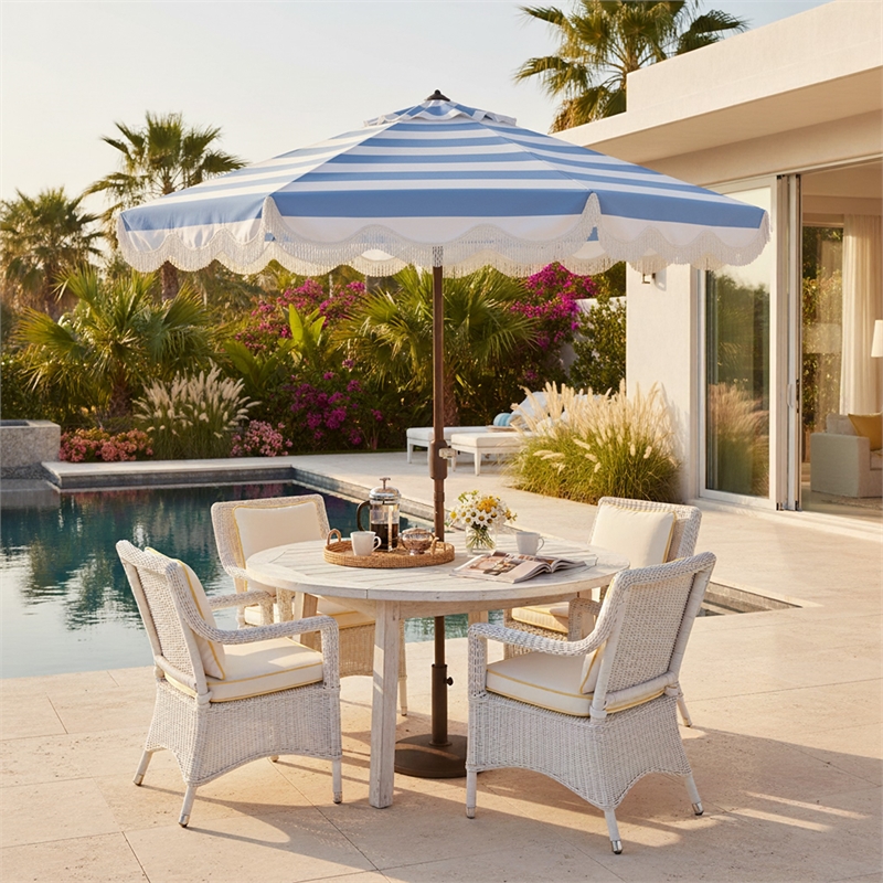 Safavieh Lucerna 9 Ft Metal and Fabric Crank Umbrella  in Baby Blue