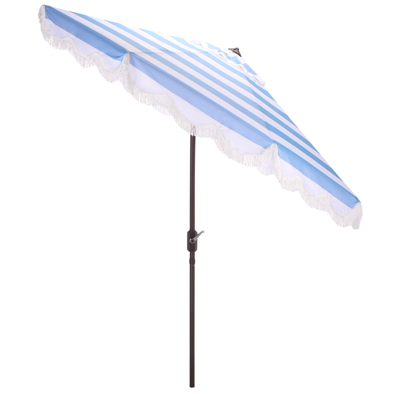 Safavieh Lucerna 9 Ft Metal and Fabric Crank Umbrella  in Baby Blue